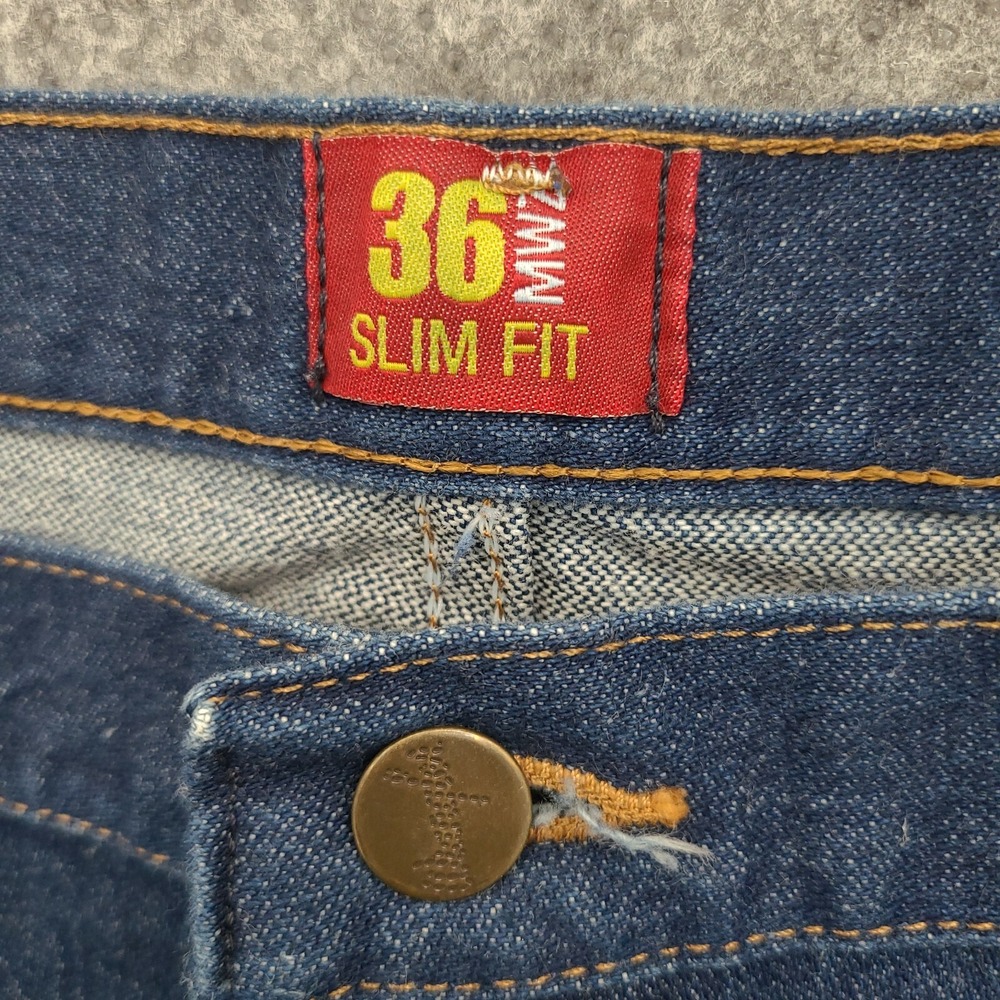 Wrangler Mens Jeans Size 42 Slim Fit Solid Blue Denim 100% Cotton  * - Picture 8 of 9